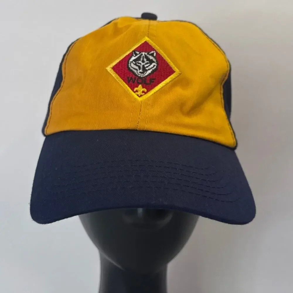 Boy Scout Wolf Adjustable Ball Cap  Size S/M in Blue, Yellow, and Red